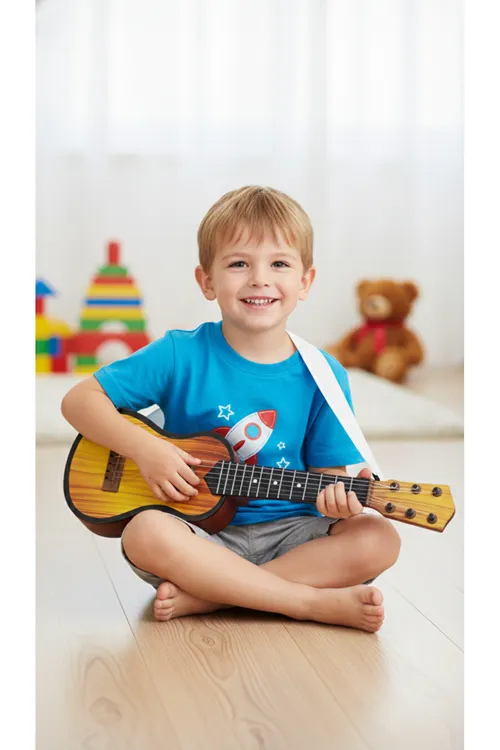 Klasik Kahverengi Oyuncak Ispanyol Gitar 6 Telli Akort Edilebilir 48 Cm