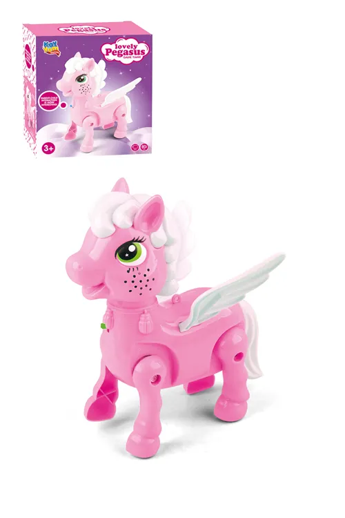 Işıklı Sesli Pilli Yürüyen At Oyuncağı Pony Oyuncağı Pembe ve Mavi