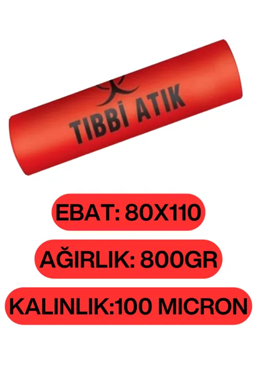 Tıbbi Atık Çöp Poşeti 80x110 800Gr 100 Micron 1 Rulo