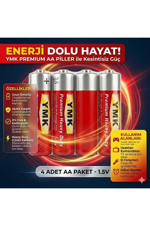 Alkalin AA Kalem Pil, 1,5V (Oyuncak - Mause - El Feneri ), 4'lü Paket YMK