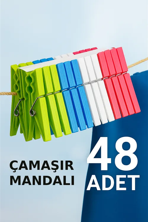 48 Adet Mandal Renkli Klasik Çamaşır Mandalı Plastik Çok Amaçlı Kullanım