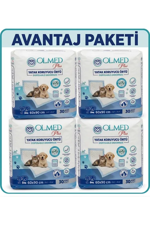 60x90 Cm Kedi Köpek Çiş Pedi 30'lu X 4 Paket (120 Adet)