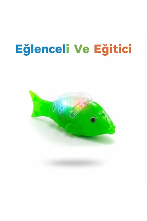 Yeşil Balık Müzikli Işıklı Yürüyen Balık Oyuncak 23 Cm