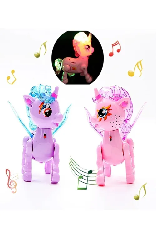 Pembe Unicorn Oyuncak Bebeklerin Emekleme Arkadaşı Sesli Işıklı Yürüyen Unicorn Oyuncak 1 Adet