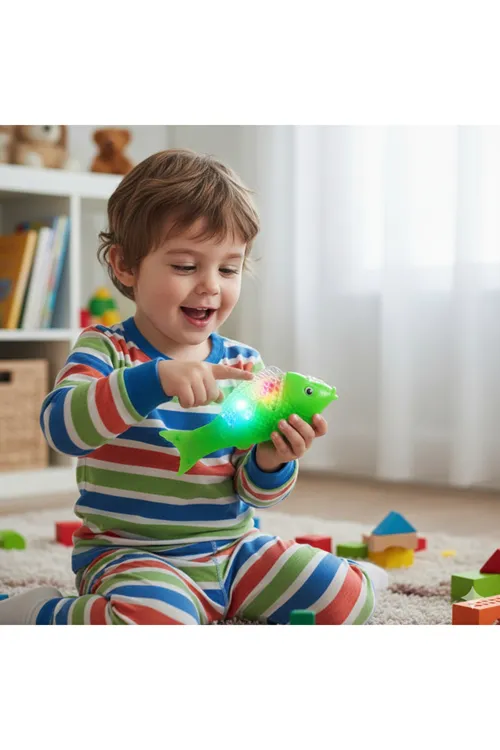 Yeşil Balık Müzikli Işıklı Yürüyen Balık Oyuncak 23 Cm