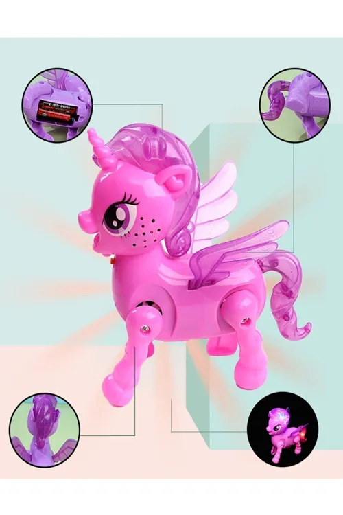 Pembe Unicorn Oyuncak Bebeklerin Emekleme Arkadaşı Sesli Işıklı Yürüyen Unicorn Oyuncak 1 Adet