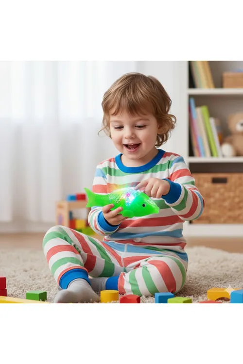 Yeşil Balık Müzikli Işıklı Yürüyen Balık Oyuncak 23 Cm