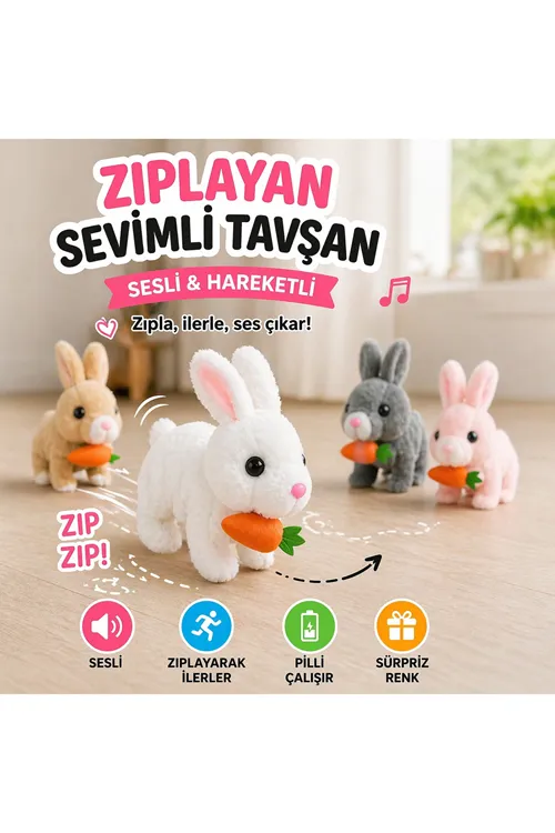 Pilli Zıplayan Tavşan Oyuncak | Sevimli Peluş Hareketli Tavşan