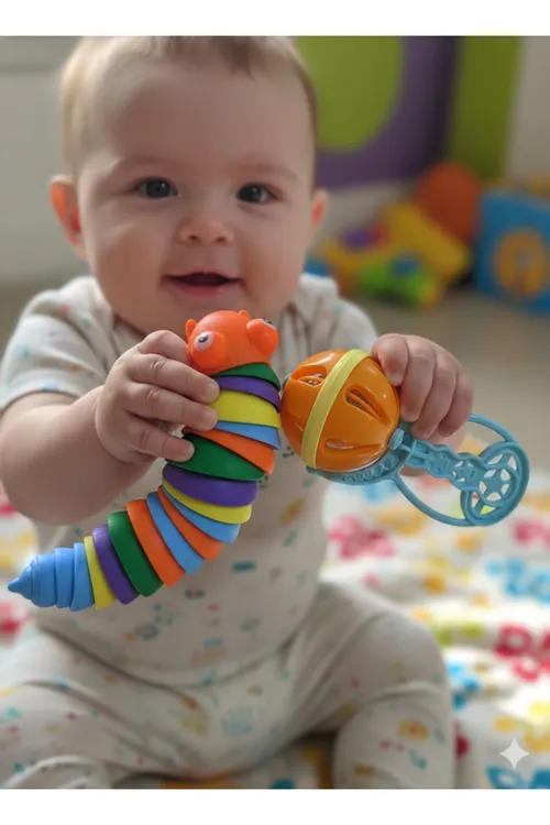 Esnek Tırtıl + El Çıngırağı Bebek Gelişim Oyuncak Seti