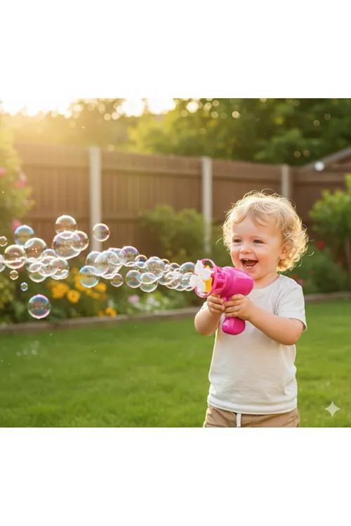 Köpük Atan Tabanca Pembe Çok Delikli Bubble Gun Oyuncak Pilli