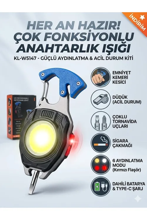 Çok Fonksiyonlu - Şarjlı - Anahtarlık - çakmaklı - kamp feneri KL-W5147