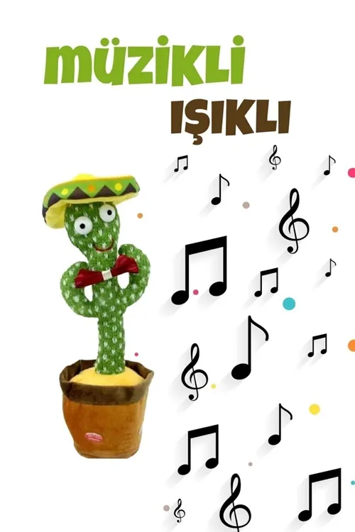 Konuşan Dans Eden, Müzikli Işıklı Saksı Kaktüs Peluş Oyuncak Ses Taklitçi