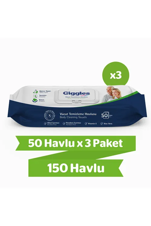 Vücut Temizleme Havlusu 50'li 3 Paket 150 Havlu