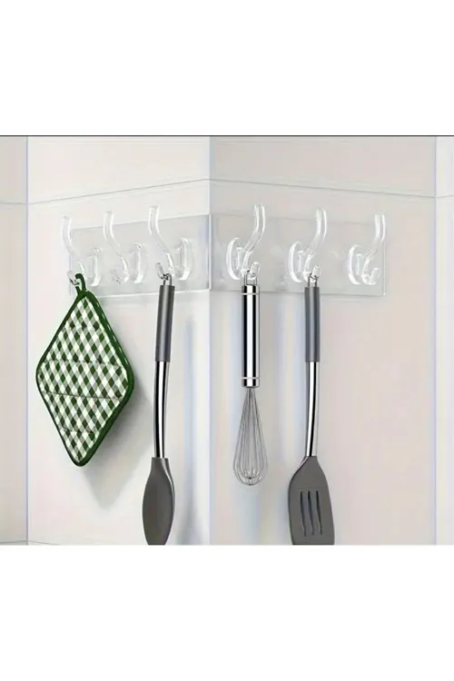 Kendinden Yapışkanlı Güçlü 5 Li Şeffaf Askılık-banyo-mutfak-kapı Arkası