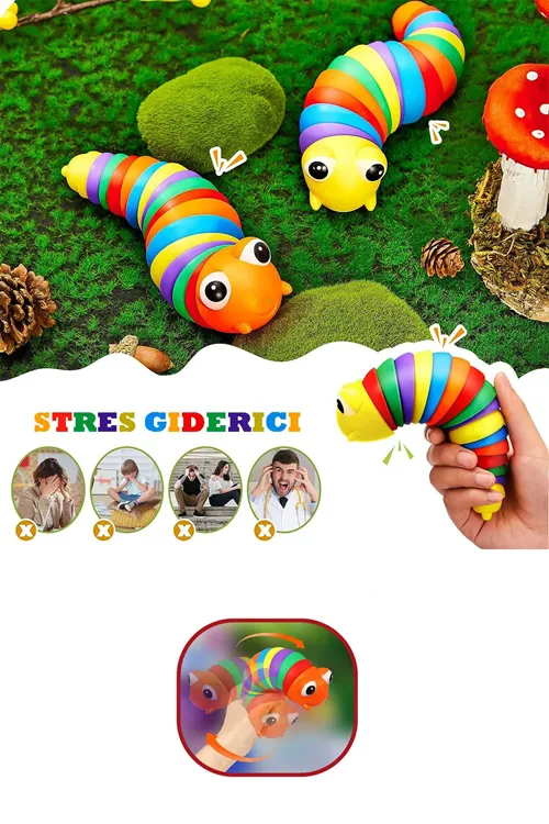 1 Adet Sevimli Tırtıl Oyuncak Stres Giderici Sevimli Rengarenk Anti Stres Solucan Sök Tak