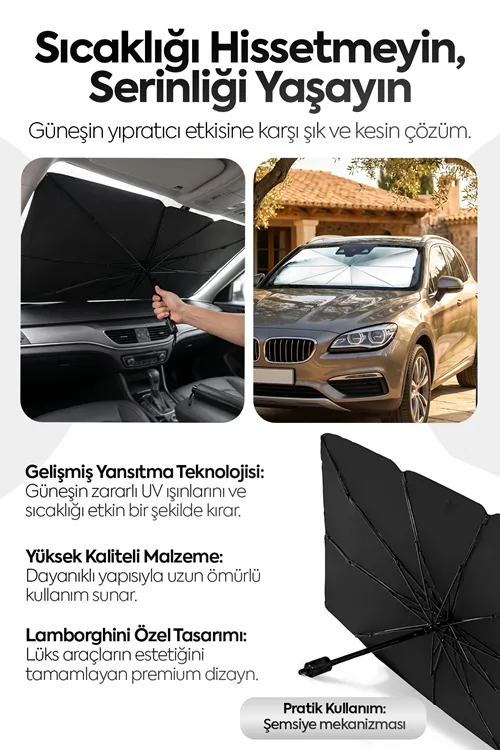 Araba Güneş Gölge Koruyucu Yenilenmiş Yansıtma Teknoloji Şemsiye Oto Ön Cam Güneşlik Araç Şemsiyesi