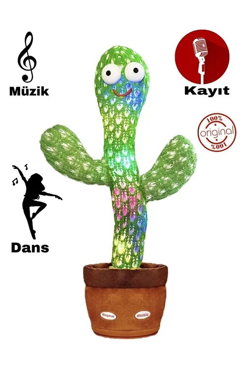 ÖZEL SERİ Konuşan Dans Eden, Müzikli Işıklı Saksı Kaktüs Peluş Oyuncak