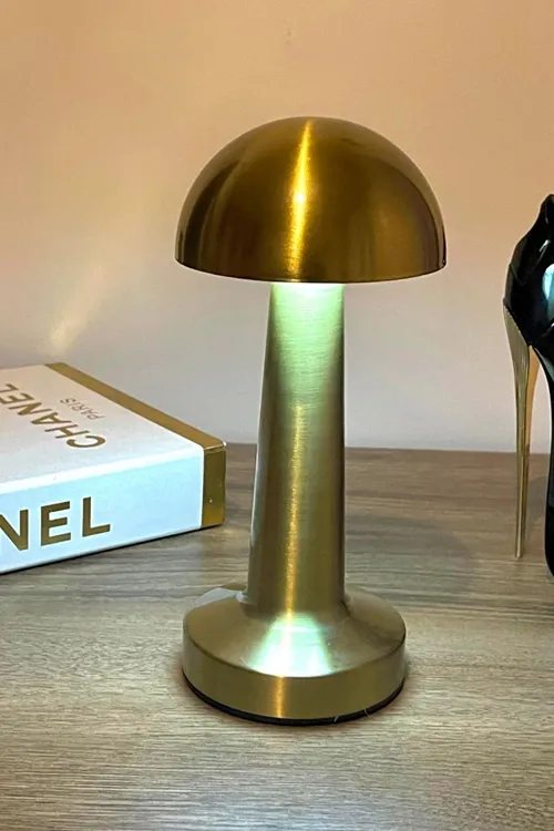 Dekoratif Metal Gold Mantar Kablosuz Masa Lambası Ledli 5v 3 Renk Işık Usb Şarjlı