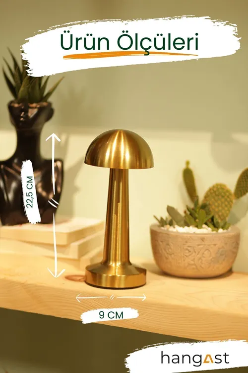 Dekoratif Metal Gold Mantar Kablosuz Masa Lambası Ledli 5v 3 Renk Işık Usb Şarjlı