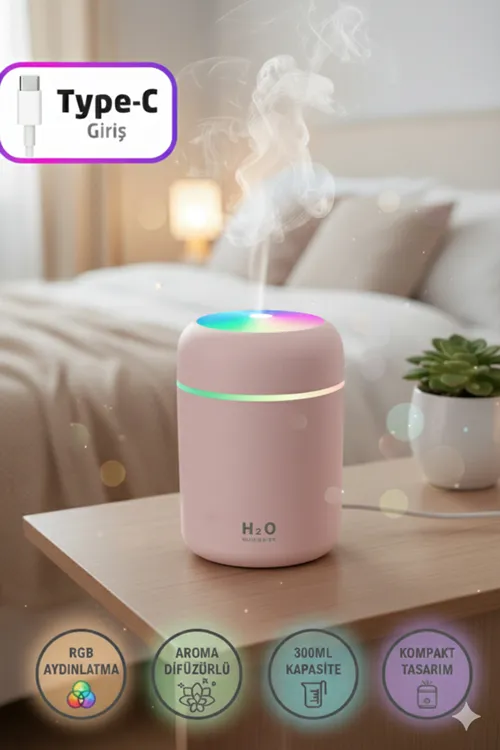 300 ml Ultrasonik Ledli Hava Nemlendirici Buhar Makinesi Ve Aroma Difüzörü