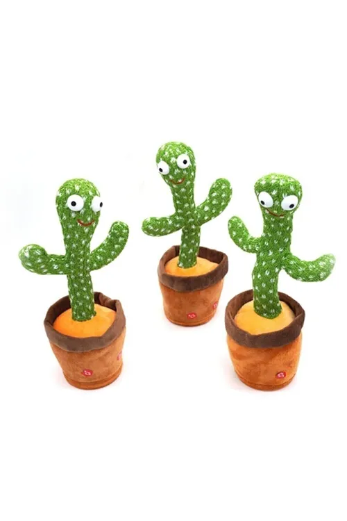 Dans Eden Konuşan Kaktüs Saksı Müzikli Pilli Işıklı Peluş Kaktüs