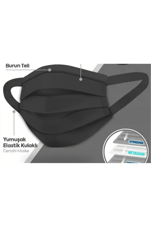 Siyah Telli 3 Katlı Tam Ultrasonik Cerrahi Maske 50 Adet