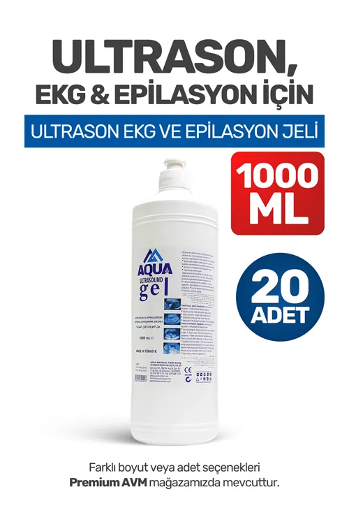 (20 ADET) Aqua Ultrason EKG ve Epilasyon Jeli 1000 ml – Cilt Dostu, Kokusuz, Hipoalerjenik