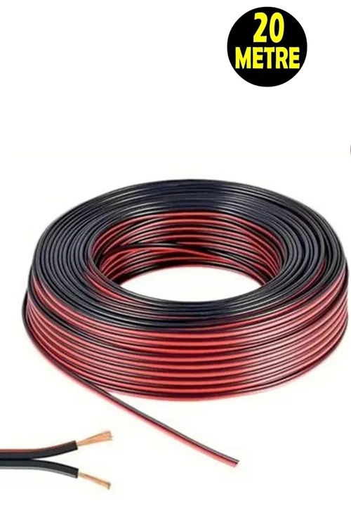20 Metre Siyah 2*0,75 Hoparlör Ses Sitemi Kablosu - Hoporlör Elektrik Tesisat Kordon Kablosu