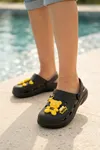 Siyah Sarı Ayıcıklı Kreş Sahil Plaj Havuz Terliği Unisex Çocuk Terlik & Sandalet