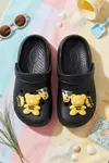 Siyah Sarı Ayıcıklı Kreş Sahil Plaj Havuz Terliği Unisex Çocuk Terlik & Sandalet