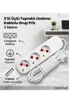 Grup 3'lü Ara Kablo Topraklı Üçlü Priz (3 METRE)