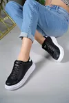 Kadın Siyah-Beyaz Kalın Yüksek Taban Hafif Günlük Yürüyüş Spor Ayakkabısı ve Sneaker