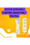 5 Metre Anahtarlı Kablolu Topraklı Ara Kablosu Uzatmalı Seyyar 3lü Grup Priz