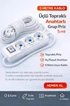 Üçlü Topraklı Anahtarlı Grup Priz 5 Metre