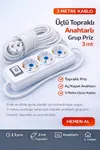 Üçlü Topraklı Anahtarlı Grup Priz 3 Metre