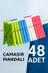48 Adet Mandal Renkli Klasik Çamaşır Mandalı Plastik Çok Amaçlı Kullanım