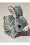 Newayer Elektronik Pilli Sesli Zıplayan Hareketli Havuçlu Peluş Tavşan 18x17 Cm Gri Tivens
